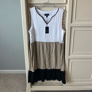 Ronni Nicole white/tan/black dress, NWT, size L